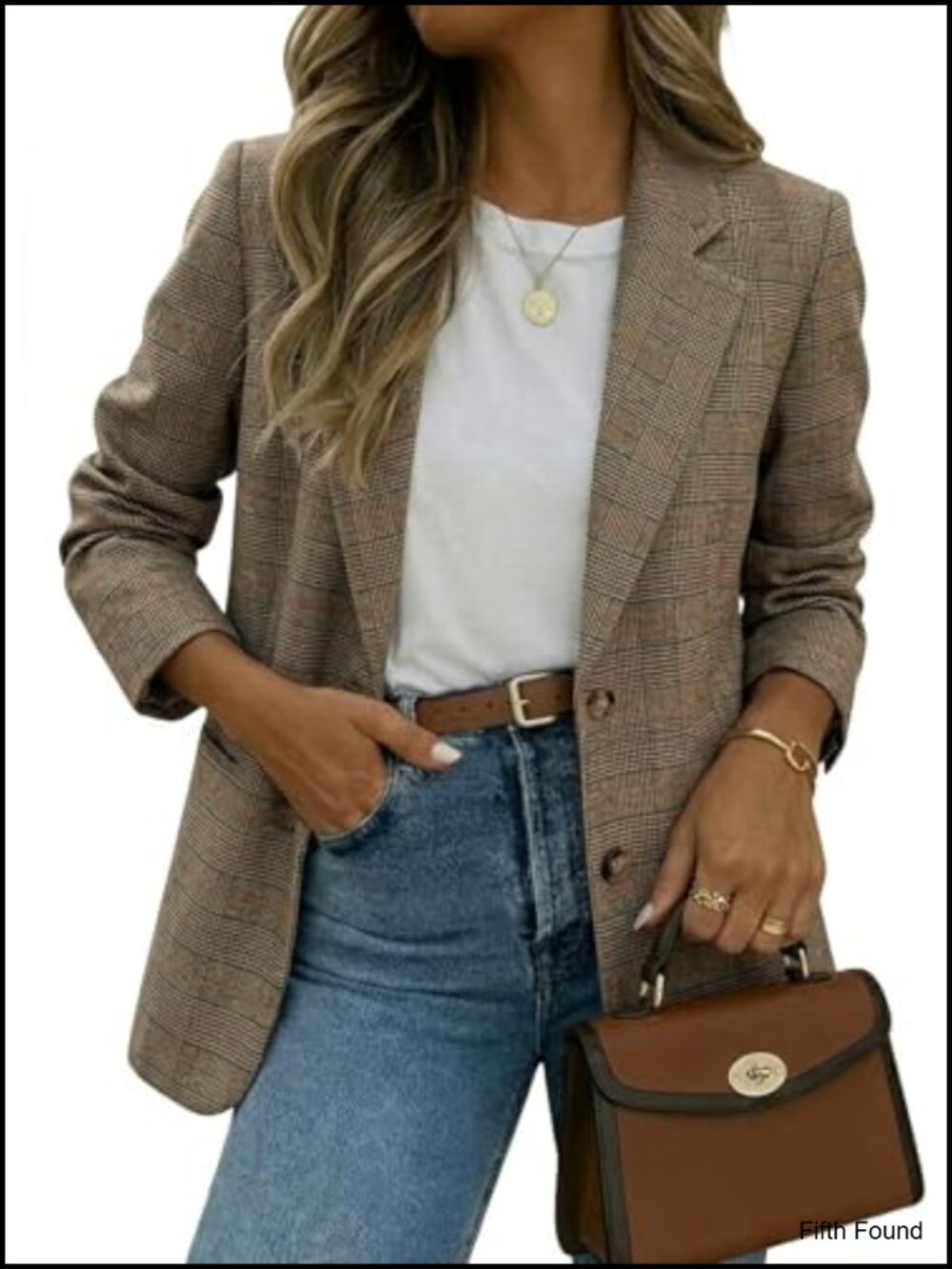 Oversized Plaid Blazer Houndstooth Lightweight Women's Business Casual Jacket